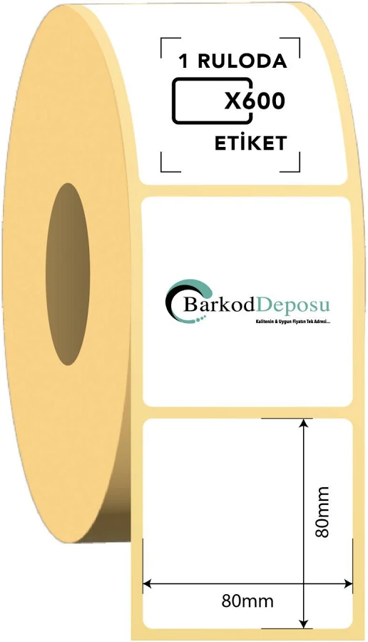 80x80 Termal Barkod Etiketi 600 Sarım 2,6cm - 15 RULO