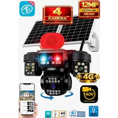O-kam OK331 Premium 12MP 4 Kameralı 4G Çift Solar Panel AOV Gece Görüş Sesli